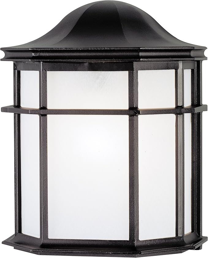 6689800 One-Light Exterior Wall Lantern, Textured Black Finish on Cast Aluminum with Frosted Acrylic Lens | Lumora