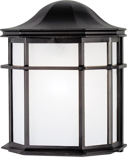 6689800 One-Light Exterior Wall Lantern, Textured Black Finish on Cast Aluminum with Frosted Acrylic Lens