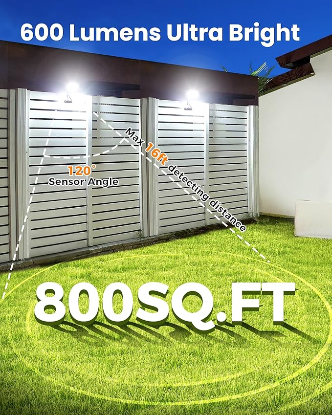 Motion Sensor Outdoor Lights with Flexible Octopus Tripod - 600LM Solar Sercurity Lights Waterproof, Dual Charging Solar Ourdoor Light for Camping,Fence, Patio (2Pack White)