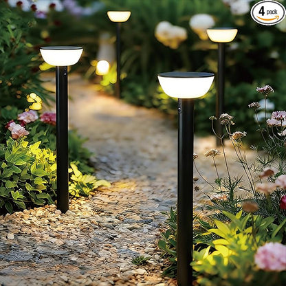 Basin Series - 24.5" Solar Pathway Lights - Walkway Lights for Outside - PIR Sensor & Three Lighting Modes - Rechargeable Battery Lasts Up to 35 Hours - 2700K - Dark Sky Friendly - 4 Pack
