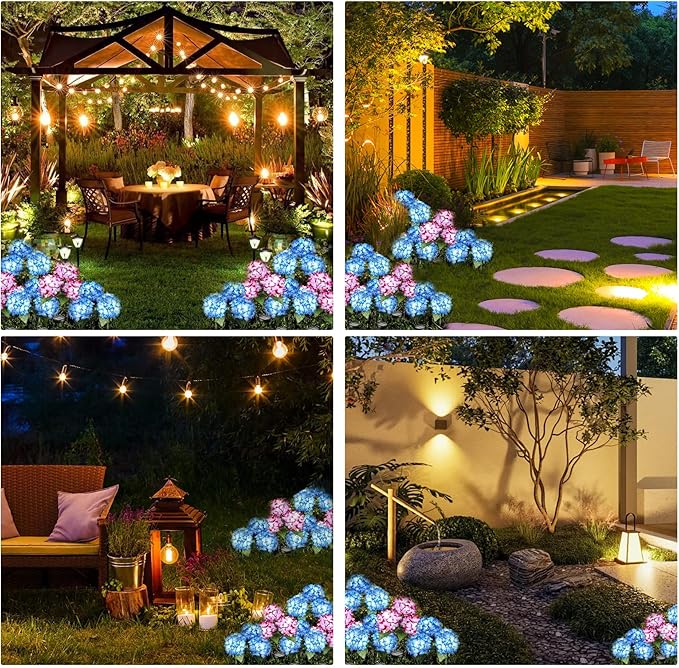 Solar Garden Lights Outdoor 28.7'' Solar Flower Lights Realistic Hydrangea Stake IP65 Waterproof Pathway Light for Outside Yard Garden Decor Style 2 Stake