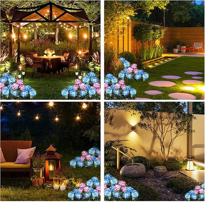Solar Garden Lights Outdoor 28.7'' Solar Flower Lights Realistic Hydrangea Stake IP65 Waterproof Pathway Light for Outside Yard Garden Decor Style 2 Stake