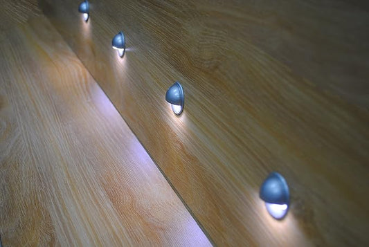 FVTLED LED Stair Lights Kit Low Voltage Waterproof IP65 Outdoor Half Moon 1-2/5" Stainless Steel Recessed Wood Deck Lighting Yard Garden Patio Step Landscape Pathway LED Light (Cold White)