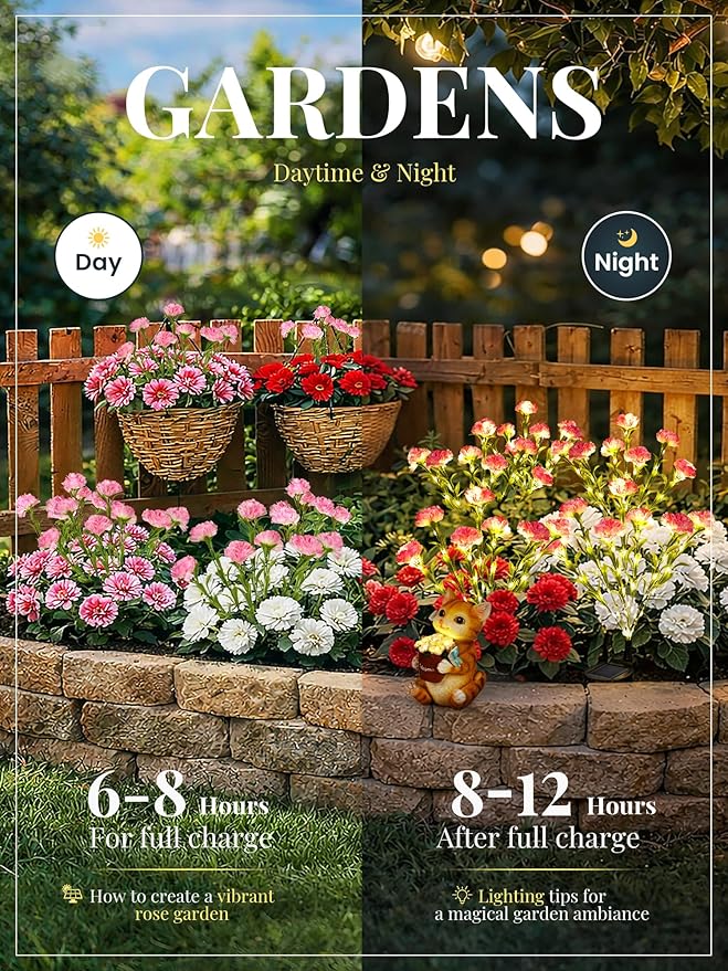 GIGALUMI Solar Lights Outdoor for Garden Decor, 4 Pack Solar Flower Lights Waterproof, 2 Lighting Modes 28 Carnation Flowers for Pathway,Yard, Patio Decoration, Gardening Gifts for Women (Pink)