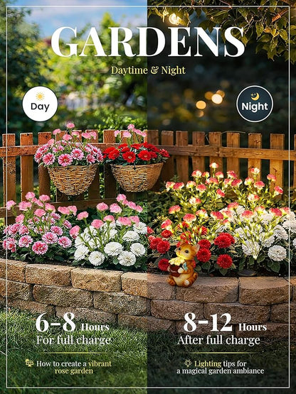 GIGALUMI Solar Lights Outdoor for Garden Decor, 4 Pack Solar Flower Lights Waterproof, 2 Lighting Modes 28 Carnation Flowers for Pathway,Yard, Patio Decoration, Gardening Gifts for Women (Pink)