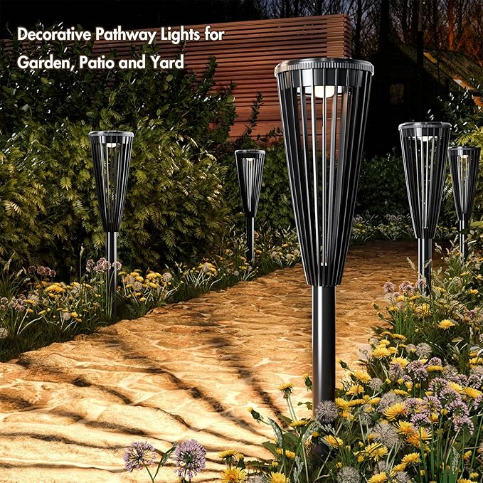 Solar Pathway Lights, Waterproof Outdoor Landscape Light for Garden Decor Yard Pathway Walkway Driveway Patio, Warm/White Dual Color x 6 Pack