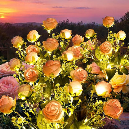 GIGALUMI Solar Lights Outdoor for Garden Decor, 4 Pack Solar Flower Lights Waterproof, 2 Lighting Modes 28 Rose Flowers for Pathway,Yard, Patio Decoration, Gardening Gifts for Women (Pink)