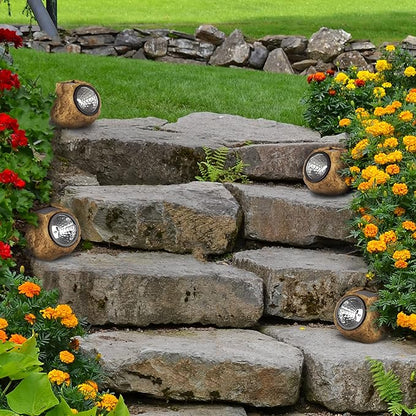 Pure Garden Solar-Powered Rock Outdoor Lights - All-Weather Faux-Stone LED Solar Lights Set for Paths, Gardens, and Landscaping, 8-Pack