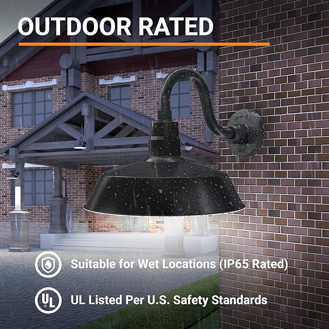 14in. Satin Black Outdoor Gooseneck Barn Light Fixture with 10in. Long Extension Arm - Wall Sconce Farmhouse | Lumora