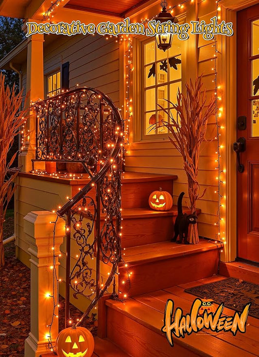 Brightown 4 Pack Solar Halloween Lights, Total 184FT 480 LED Solar String Lights Outdoor Waterproof Black Wire with 8 Modes, Solar Fairy Light for Garden Yard Patio Party Decors, Orange