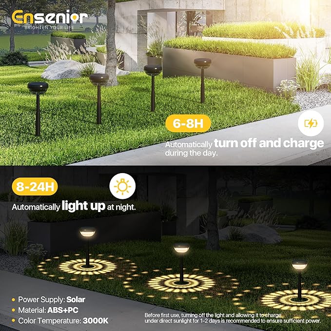 Ensenior 6-Pack Solar Lights Outdoor, Auto ON/Off 3000K LED Solar Garden Lights for Pathway, Yard, Patio, Walkway, Flower Bed, Halloween Christmas Landscape Lighting, IP65 Waterproof, Flag Lights