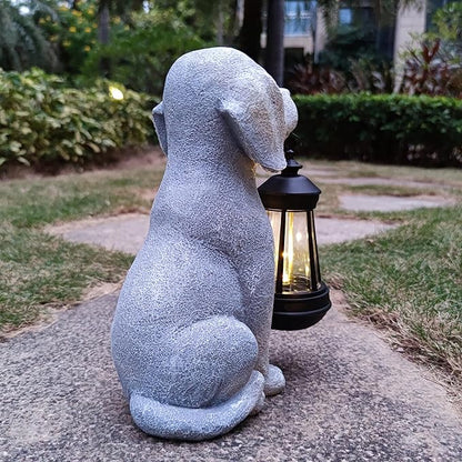 Dog Solar Garden Statues,Resin Dog Figurine Decorations with Solar Lights Lantern, Outdoor Decor Art for Lawn,Yard,Unique Housewarming for Garden Home
