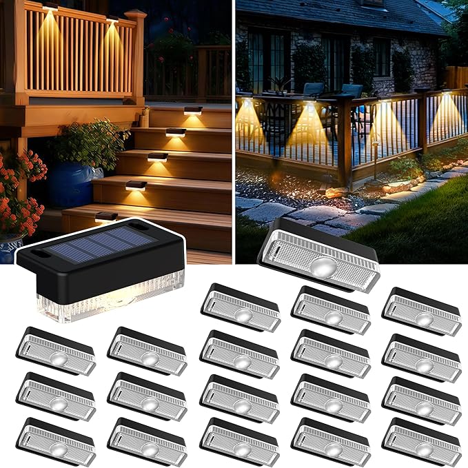 Solar Deck Lights Outdoor 20 Packs, Solar Powered LED Step Lights Waterproof Outdoor for Deck, Stairs, Step, Fence | Lumora