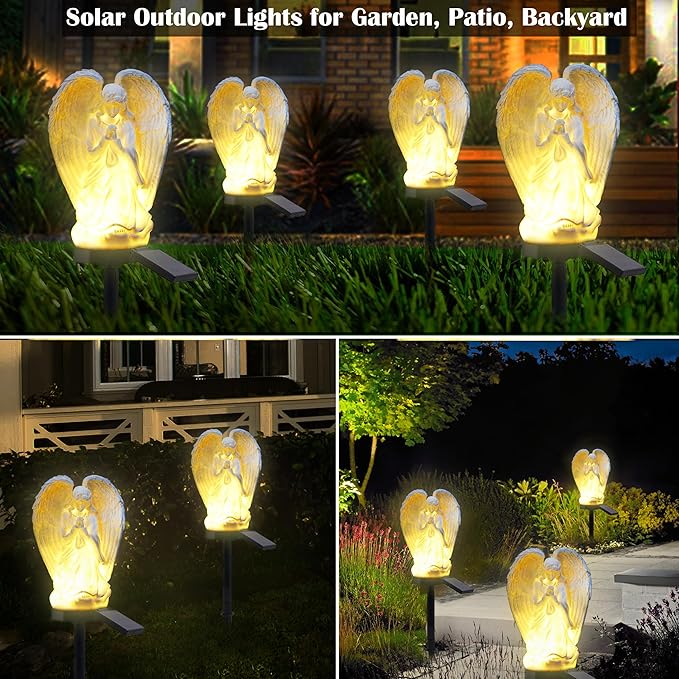 Angel Solar Lights Outdoor Garden Waterproof Decorative Stake Light for Yard Patio Pathway Lawn Ornaments Garden Decor Christian Christmas Decorations Gifts