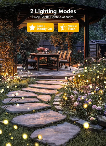 Brightown Solar Garden Lights - 4 Pack 48 LED Firefly Lights with 2 Lighting Mode, Sway by Wind, Waterproof Solar Light for Outdoor Outside Yard, Warm White