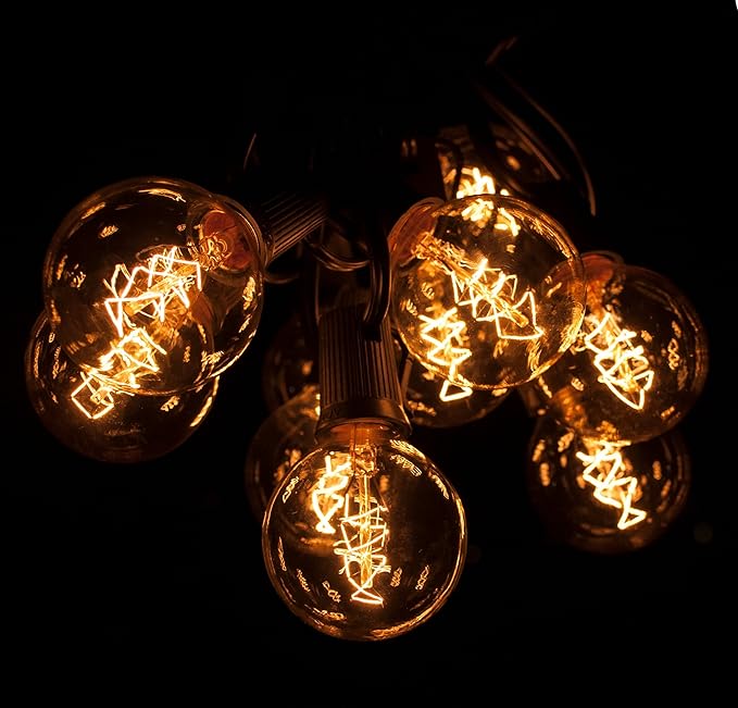 Hometown Evolution, Inc. Edison Bulb Outdoor String Lights with Hand-Threaded Filament (G50 Spiral Edison - Black Wire, 25 ft)