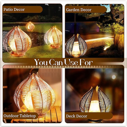 HPC Decor Solar Light Outdoor Garden, Crackle Globe Glass,Metal Palm Leaf Solar Light for Outside, Pathway Lights Waterproof LED Outdoor for Patio,Yard,Porch Decor,Gardening Gifts for Women/Mom.