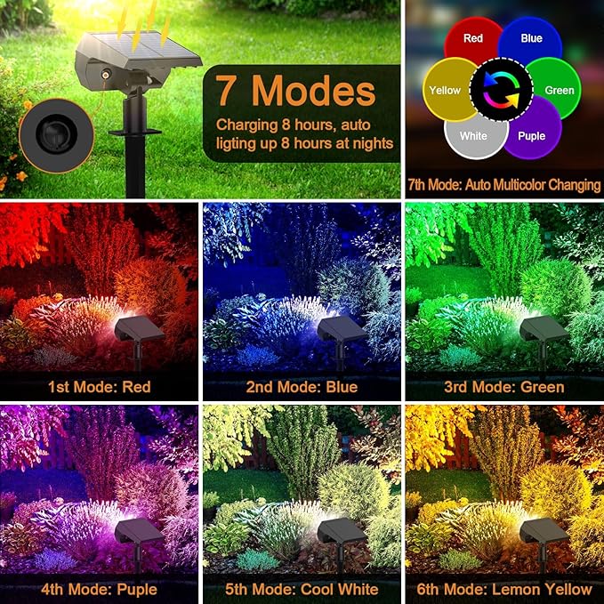 WELALO Solar Color Changing Spot Lights Outdoor, Waterproof Solar Halloween Lights, 7 Modes Multicolor RGB | Lumora