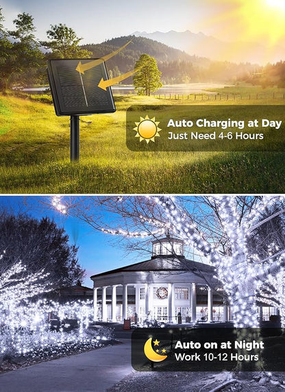 Solar String Lights Outdoor, 2 Pack Total 80 FT 200 LED Solar Powered String Lights with 8 Lighting Modes, Waterproof Patio Lights, Outdoor Solar Lights for Outside Tree Balcony Gazebo, Pure White