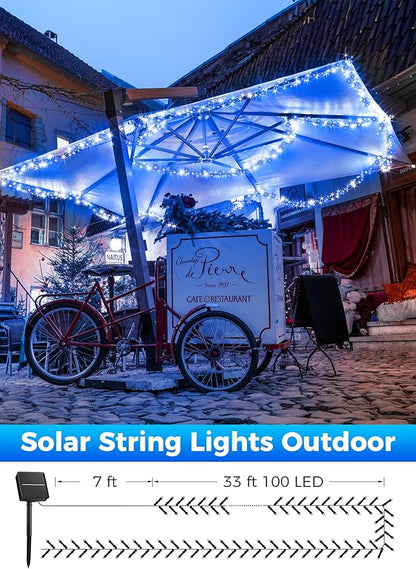 Minetom Solar Christmas Lights, 2 Pack Total 80FT 200 LED with 8 Modes, Outdoor Waterproof Decoration, Blue & Pure White