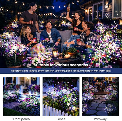 Solar Lights Outdoor, 120LED 4pack Fairy Garden Lights Decor for Outside Fireworks Lights Solar Powered for Yard, Patio, Pathway, Walkway, Balcony,Multicolor