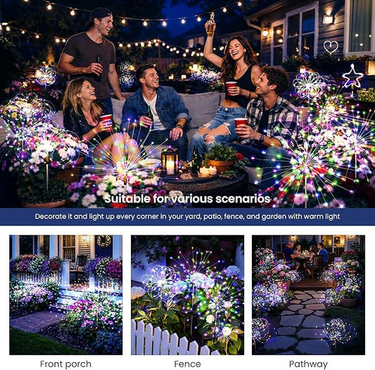 Solar Lights Outdoor, 120LED 2pack Fairy Garden Lights Decor for Outside Fireworks Lights Solar Powered for Yard, Patio, Pathway, Walkway, Balcony,Multicolor