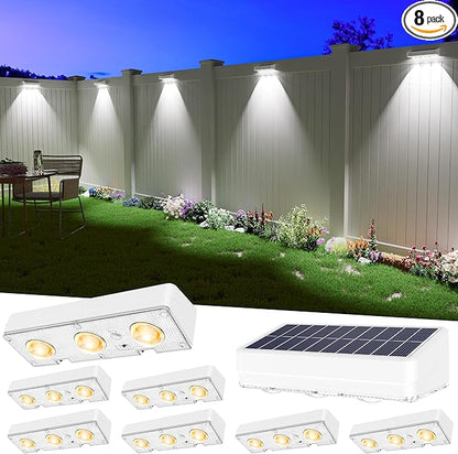 Solar Fence Lights Outdoor Waterproof Led, 8 Pack,1300mAh, 6 Inch Solar Lights for Fence with Warm White & RGB 8 Colors,Outdoor Fence Light Decor for Patio, Backyard, Deck, Railing(White)