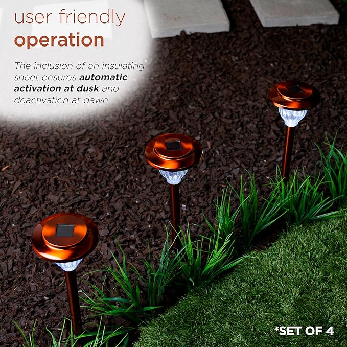 Alpine Corporation LBM174SLR-4 Solar Copper Stainless Steel Pathway LED Lights, 15" H, Bronze, Set of 4