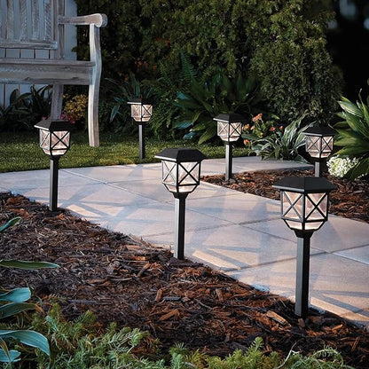 6-Pack Solar Powered Black Square 8 Lumens LED Landscape Pathway Lights with Plastic Lens – Outdoor Use