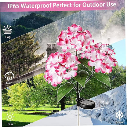 Solar Garden Lights Outdoor 28.7'' Solar Flower Lights Realistic Hydrangea Stake IP65 Waterproof Pathway Light for Outside Yard Garden Decor Style 2 Stake