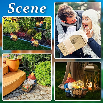 Garden Gnomes Outdoor Decorations Solar Gnome Statues, Funny Gnome Decor Holding Magic Orb with LED Lights, Gnomes Decoration Clearance for Patio Lawn Gifts