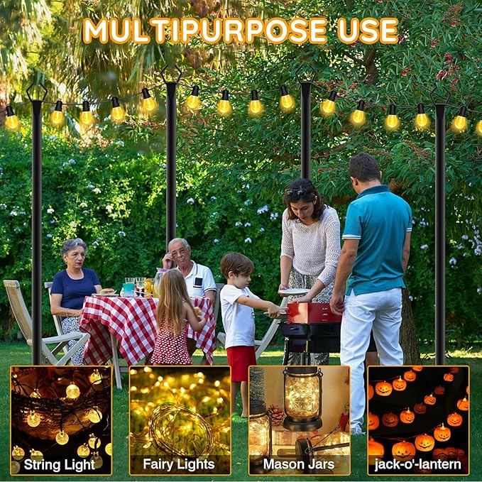 10 Pack String Light Poles,Poles for Outdoor String Lights 10 Ft Metal Poles with Fork for Outdoor String | Lumora