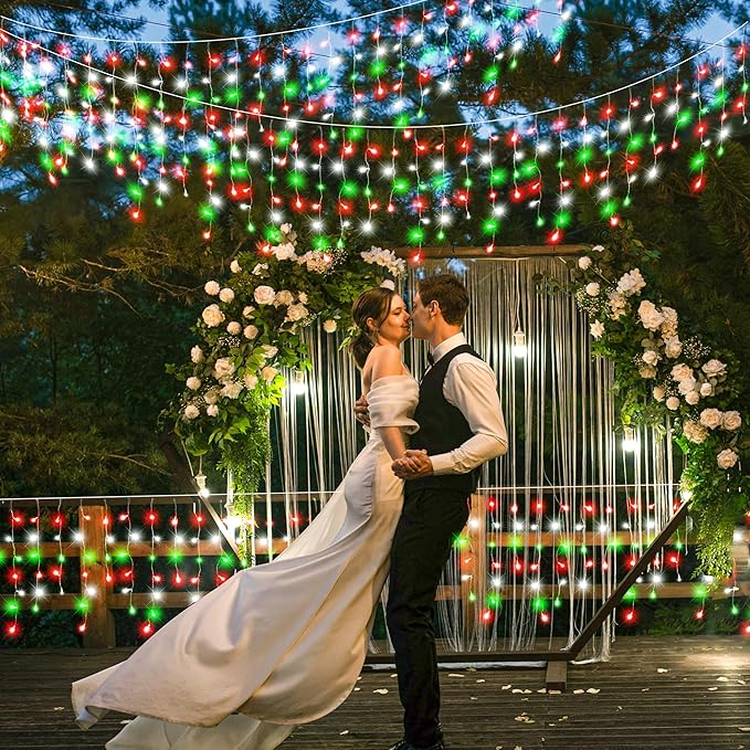 66ft Icicle Lights for Outside, Red White and Green Christmas Lights Outdoor Indoor, 640 LED Twinkle String Light | Lumora