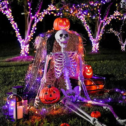 JMEXSUSS 163 FT 500 LED Halloween String Lights Indoor, Orange and Purple Halloween Lights Outdoor, 8 Modes Outdoor Waterproof Clear Wire Christmas String Light Plug in