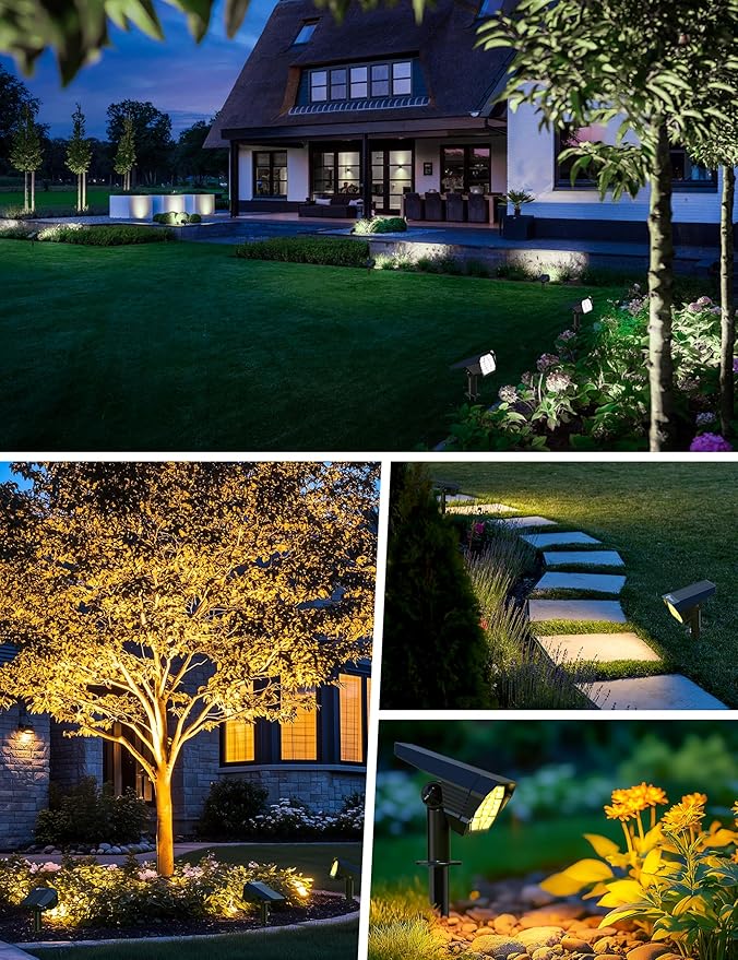 Brightown 4Pack Solar Spot Lights Outdoor [Cool & Warm Light 2-in-1], IP67 Solar Lights Outdoor Waterproof with | Lumora