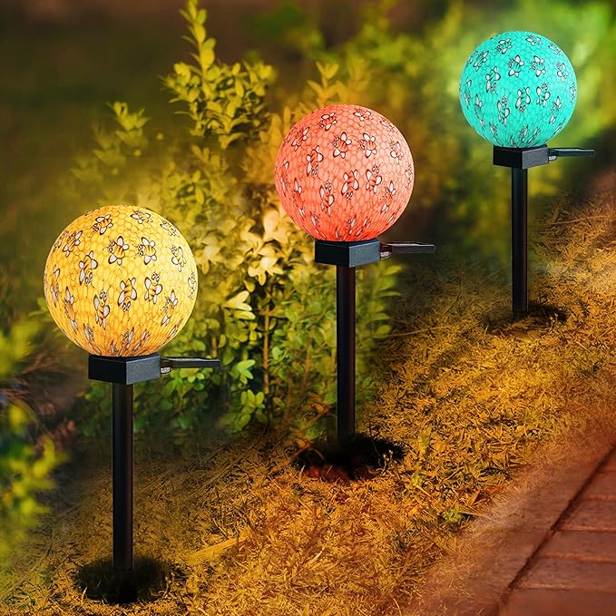 Bee Design Solar Pathway Lights Outdoor, Waterproof LED Garden Light with 7 Colors, Auto On/Off Landspace Lantern, Garden Decor for Yard, Patio, Planter, Walkway