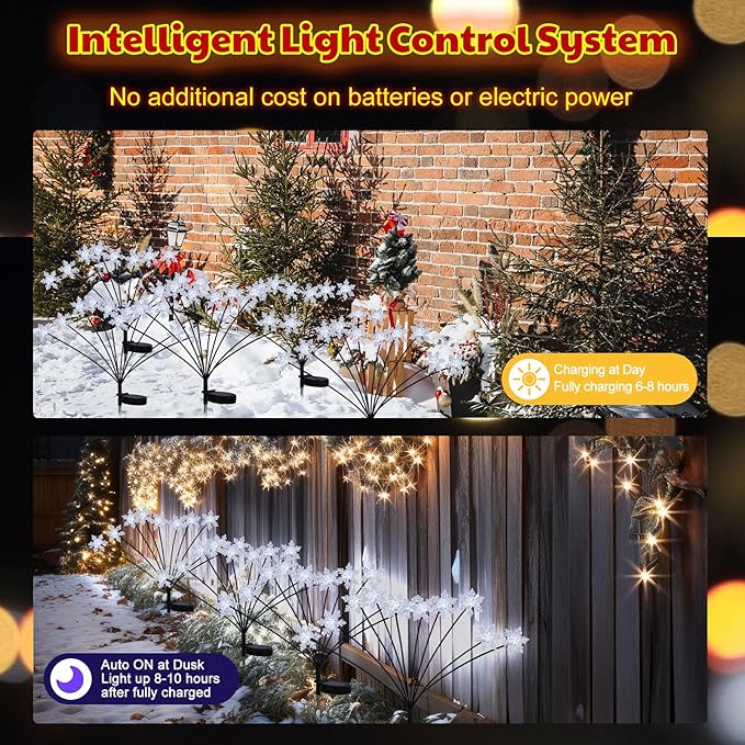 4 Pack Christmas Solar Snowflake Lights Winter Outdoor Decoration 40 LED with 2 Modes Solar Lights Xmas Decorations Outdoor for Garden Yard Pathway Walkway