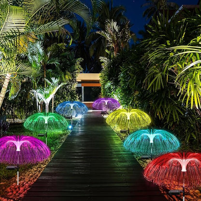 4 Pcs Solar Outdoor Lights for Garden Waterproof Jellyfish 7 Color Changing Decorative Lawn Solar Powered Lights Flower Yard for Pathway Lawn Wedding Party Outside Decor