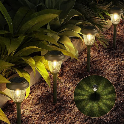 XMCOSY+ Solar Pathway Lights Dimmable - 4 Pack Outdoor Garden | 6 Pack Solar Pathway Lights Waterproof