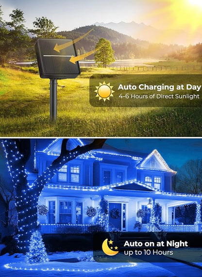 Brightown 100LED Solar String Lights Outdoor, Solar Powered Lights IP65 Waterproof for Party Garden Yard Home Holiday Tree Decoration Lighting (Blue, 100LED-1PACK)
