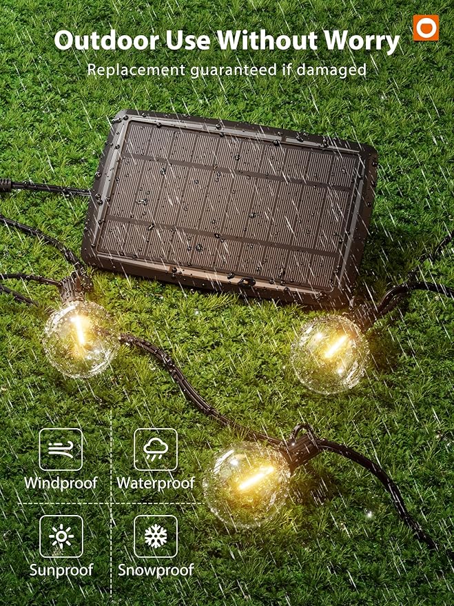 addlon 56FT(50+6) Solar String Lights for Outside G50 Waterproof with USB Port Patio Outdoor Solar Powered with 27 LED Bulbs 3 Light Modes for Backyard Porch Garden Market Bistro Camping