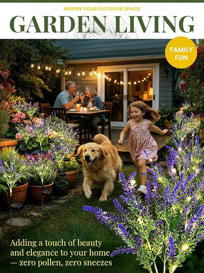 GIGALUMI Solar Garden Lights with Lavender, LED Garden Decor Carefree Solar Flowers Outdoor Waterproof, Yard Decorations Outdoor, Allergy-Free Everlasting Light up Flowers for Yard Patio (Set of 2)