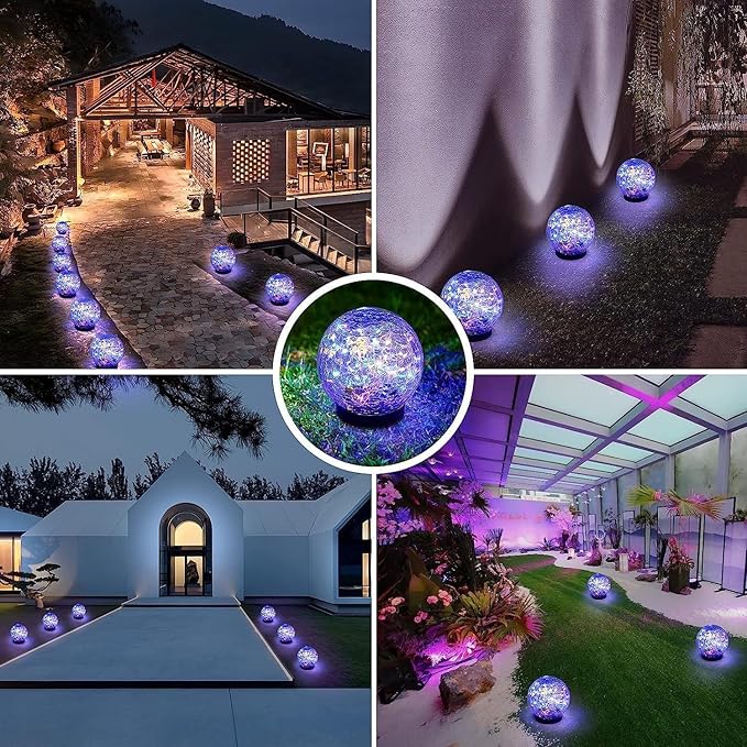 Cracked Glass Outdoor Solar Lights Landscape Garden Ball Lights, Garden Solar Ball Lights Waterproof (Multicolor, 12cm)
