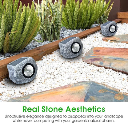 4 Pack Solar Garden Rock Lights Outdoor, 20 LM Bright White Spotlights with Auto On/Off, IP65 Waterproof 6000K Led Solar Powerd Landscape Stone Lights for Pathway Walkway Yard Patio