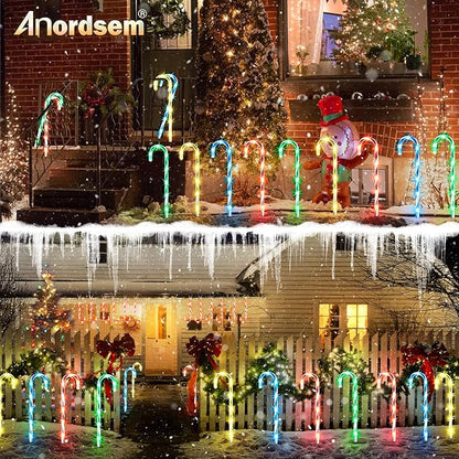Anordsem Solar Christmas Decorations Outdoor: 12 Pack Candy Cane Stake Lights - 21" Waterproof LED 8 Colorful Lighting Models for Pathway Yard Patio Xmas Decor - 2026 New Year Gifts for Homeowners