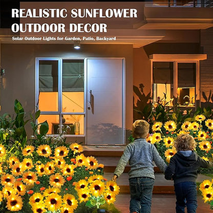 Solar Garden Lights - Solar Sunflower Outdoor Decorative Stake Lights Waterproof, Updated 60 LED Solar Flower Lights for Garden,Yard,Lawn,Pathway,Patio,Backyard Decor,Gifts for Mom(2 Pack)