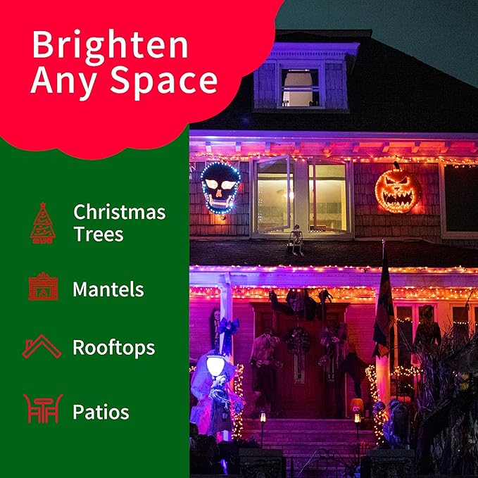 Ultra-Bright Connects End to End Orange Christmas Mini Lights 100L 19.6Ft UL Listed Incandescent Bulb String Light Set for Indoor and Outdoor Halloween Home Garden Party Holiday Tree Decor