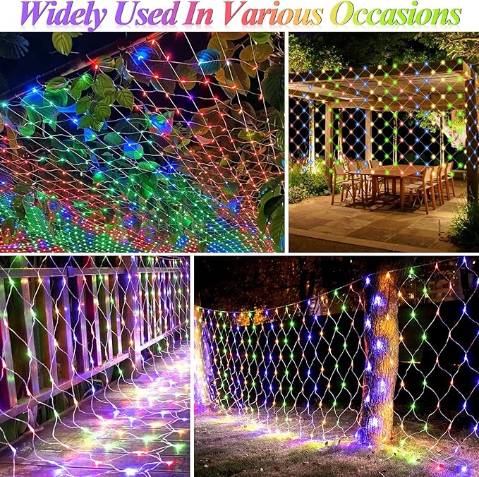 Lovelite 360 LED Net Lights, 21ft x 5ft Colorful Christmas Mesh Lights Clear Wire 8 Modes, Connectable Waterproof String Lights Outdoor for Bushes Tree Garden Holiday Wedding Party - Multicolour