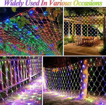 510 LED Christmas Net Lights, 28ft x 5ft Mesh Lights Outdoor Clear Wire 8 modes, Waterproof Connectable String Lights Plug in for Xmas Tree Bushes Garden Holiday Party Decorations - Multicolor
