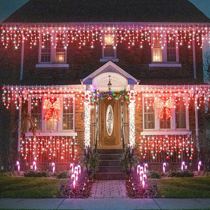 132ft Icicle Lights for Outside, Red and White Christmas Lights Outdoor Indoor, 1280 LED Twinkle With 240 Drops Short Curtain for Thanksgiving Room Home Wall Bedroom Window Decoration